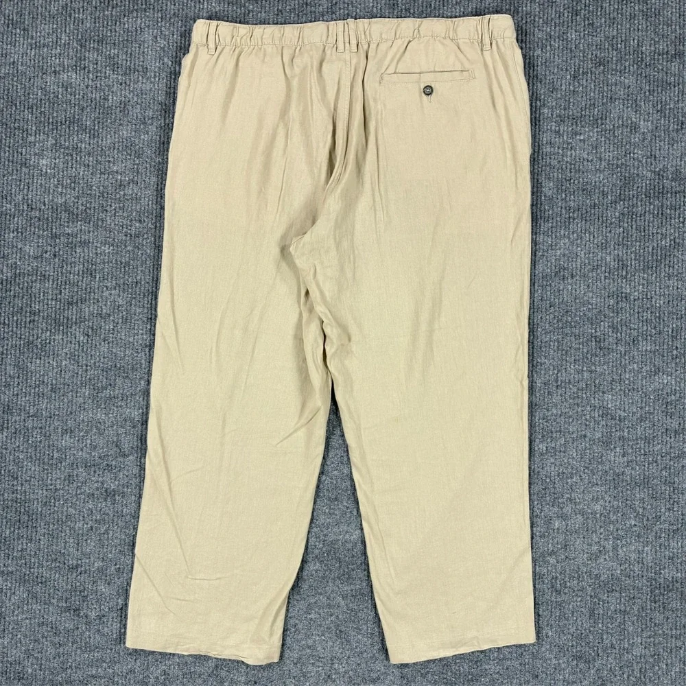Tasso Elba Island Mens Pants Size 2XL Beige Linen Blend Straight Leg High Rise
